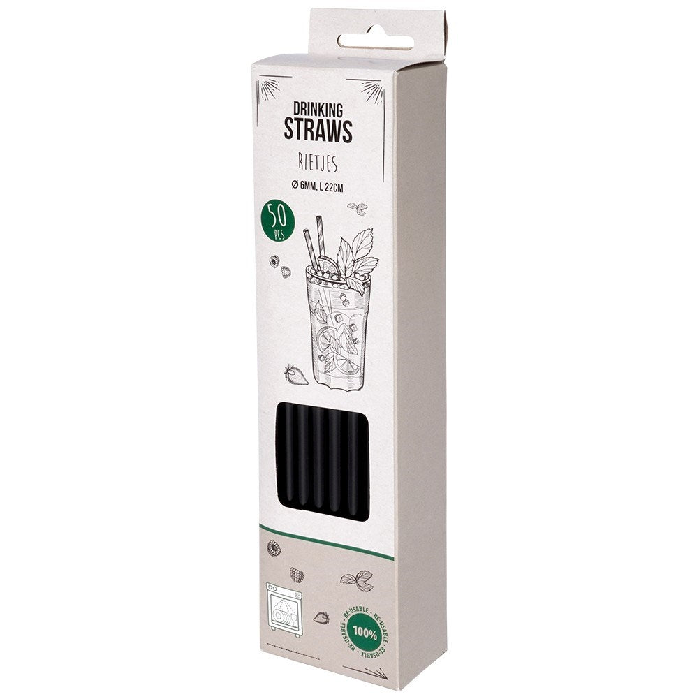 Reusable Black Polypropylene Straws, 50-pack