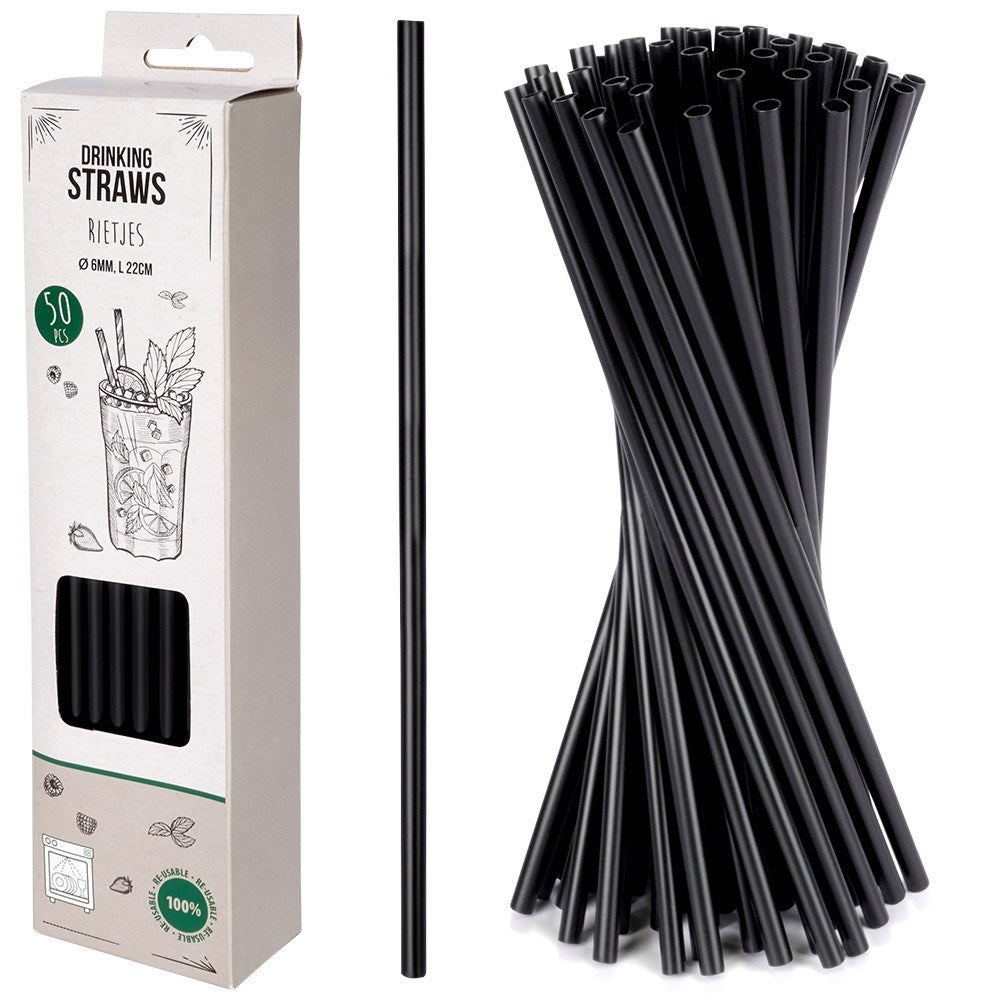 Reusable Black Polypropylene Straws, 50-pack