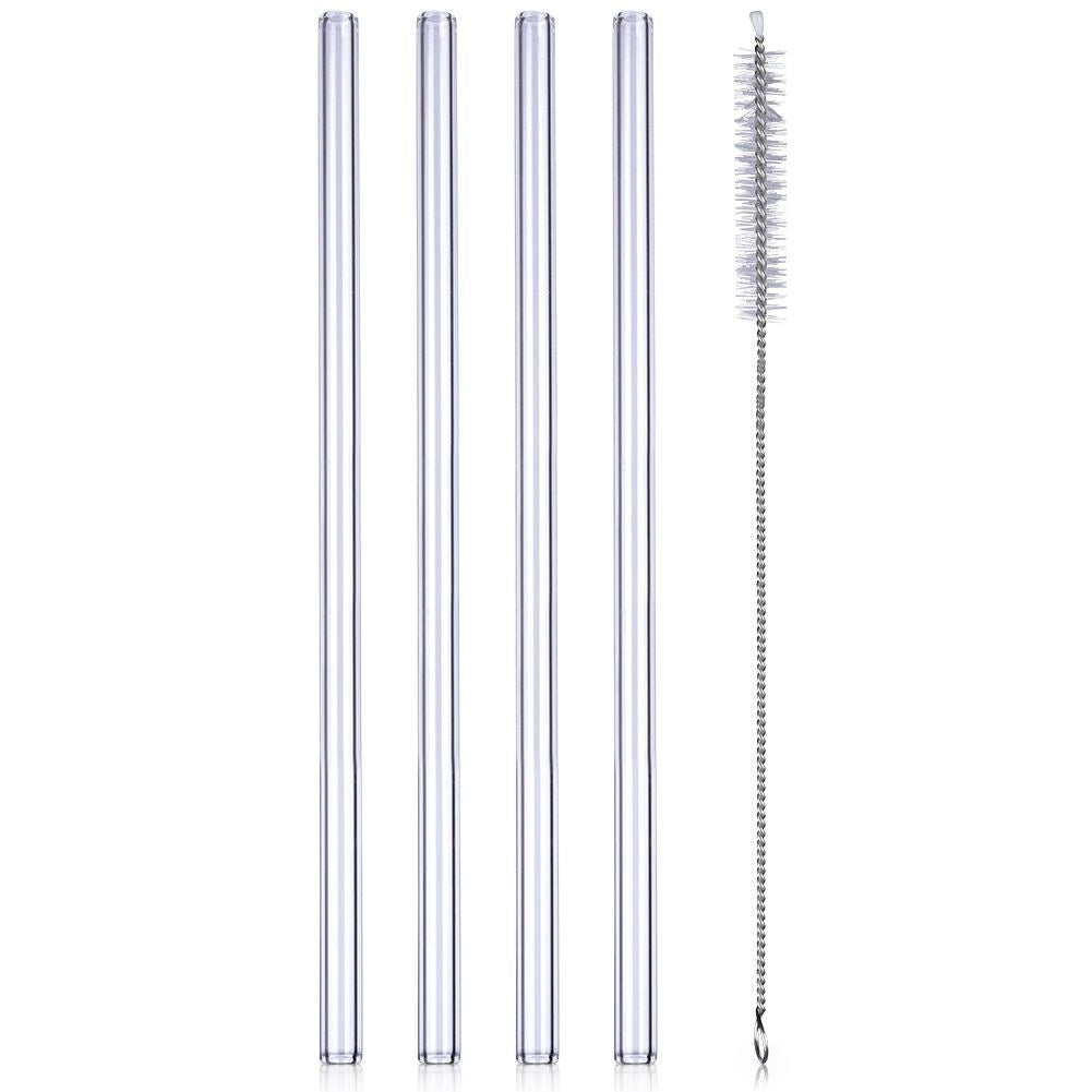 Reusable glass tubes with brush for drinks