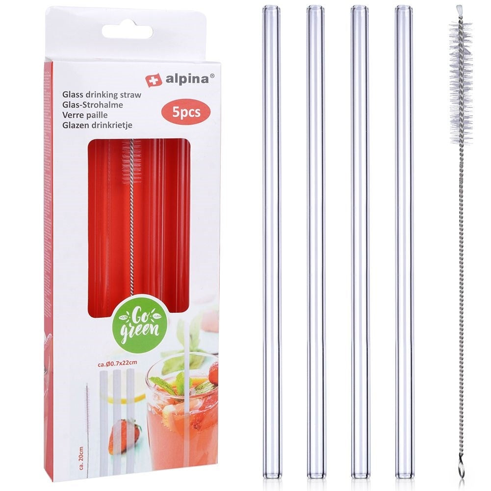 Reusable glass tubes with brush for drinks