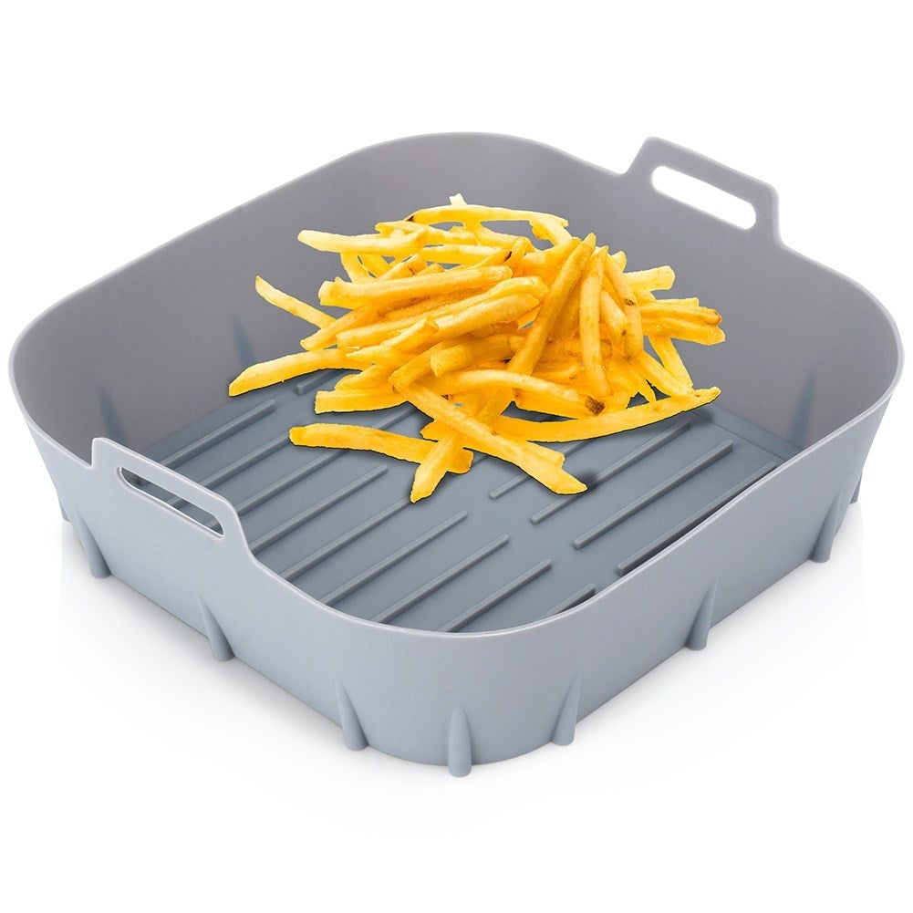 Reusable non-stick insert for hot air fryer in gray silicone