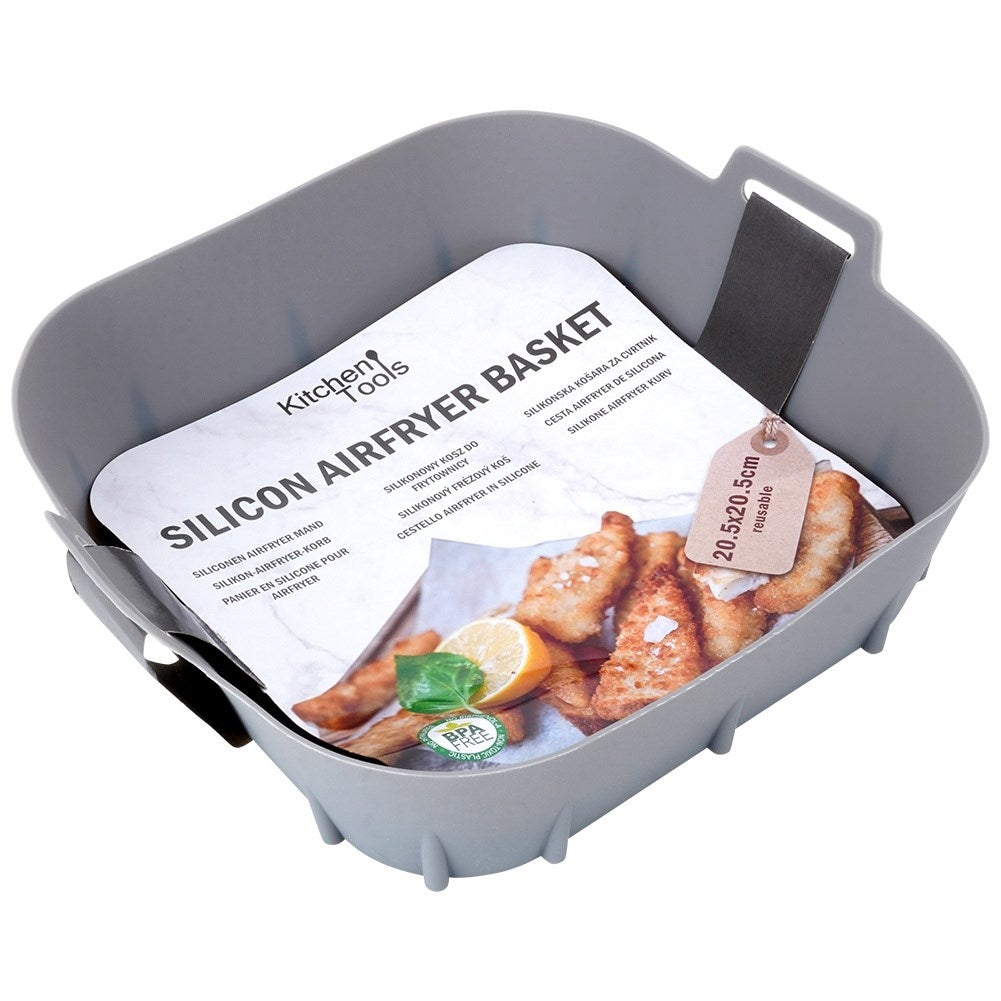 Reusable non-stick insert for hot air fryer in gray silicone