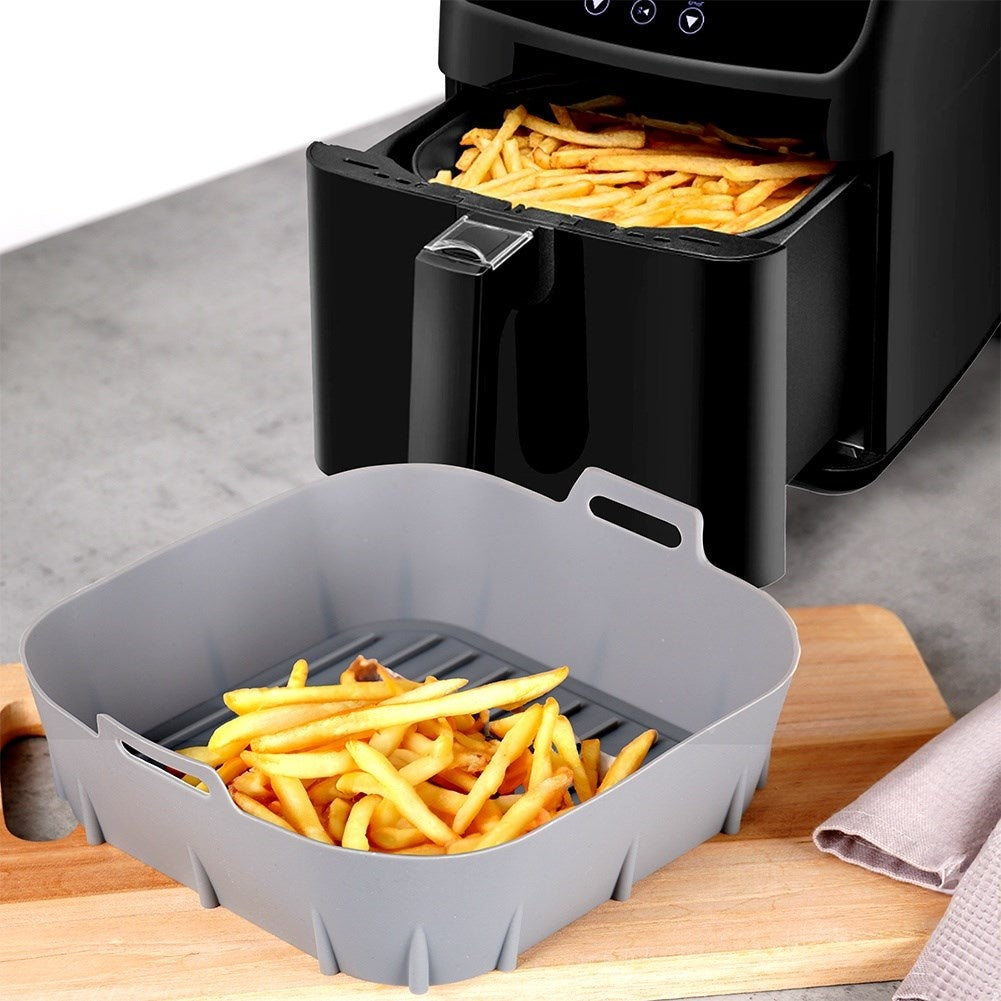 Reusable non-stick insert for hot air fryer in gray silicone