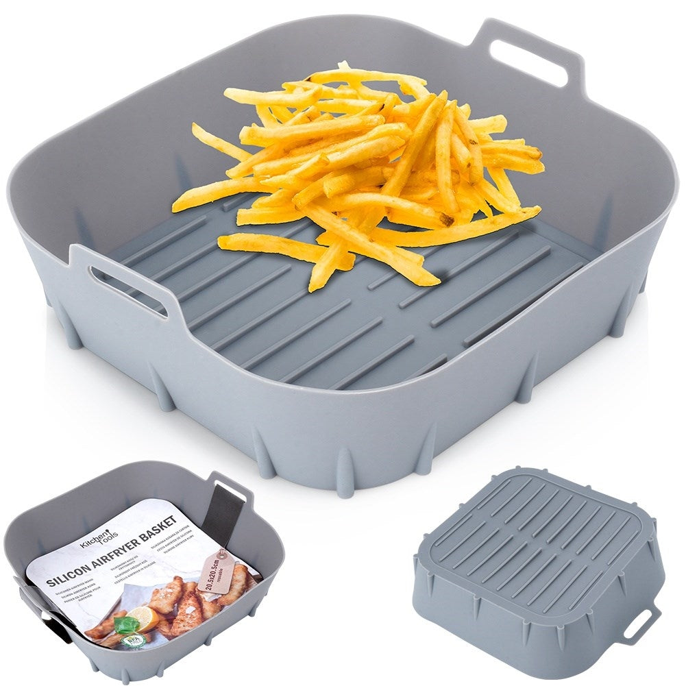 Reusable non-stick insert for hot air fryer in gray silicone