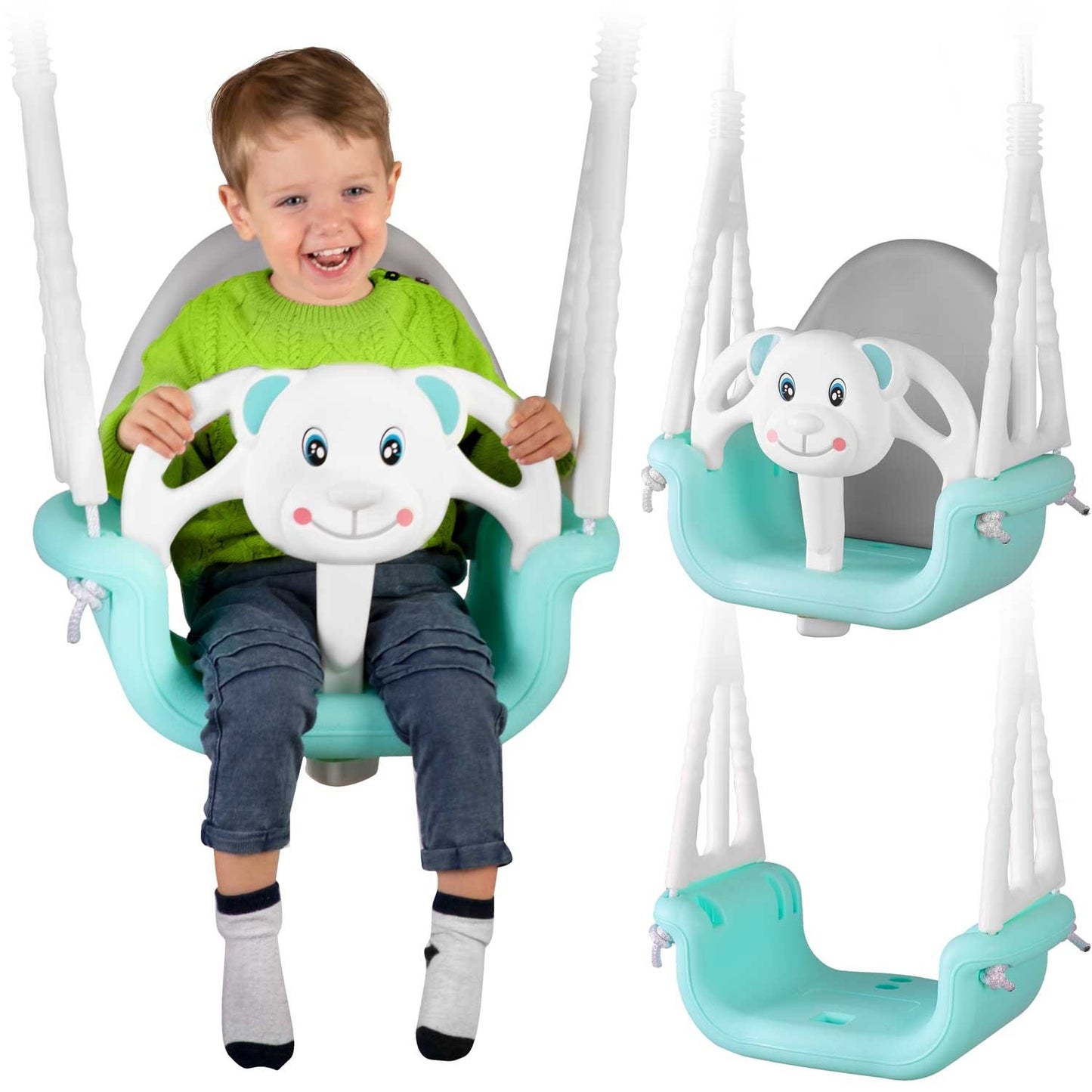 Ricokids 3in1 Teddy bear bucket swing, turquoise
