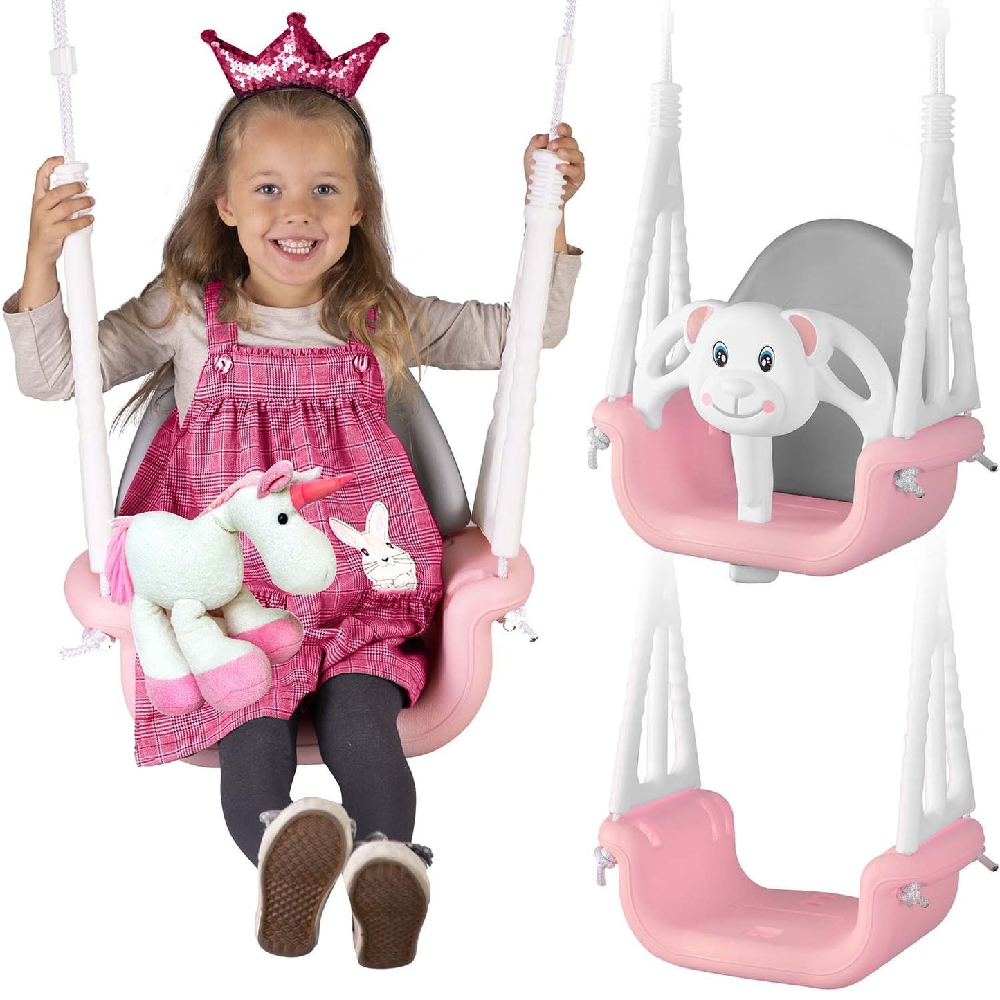 Ricokids 3in1 teddy bear bucket swing, pink