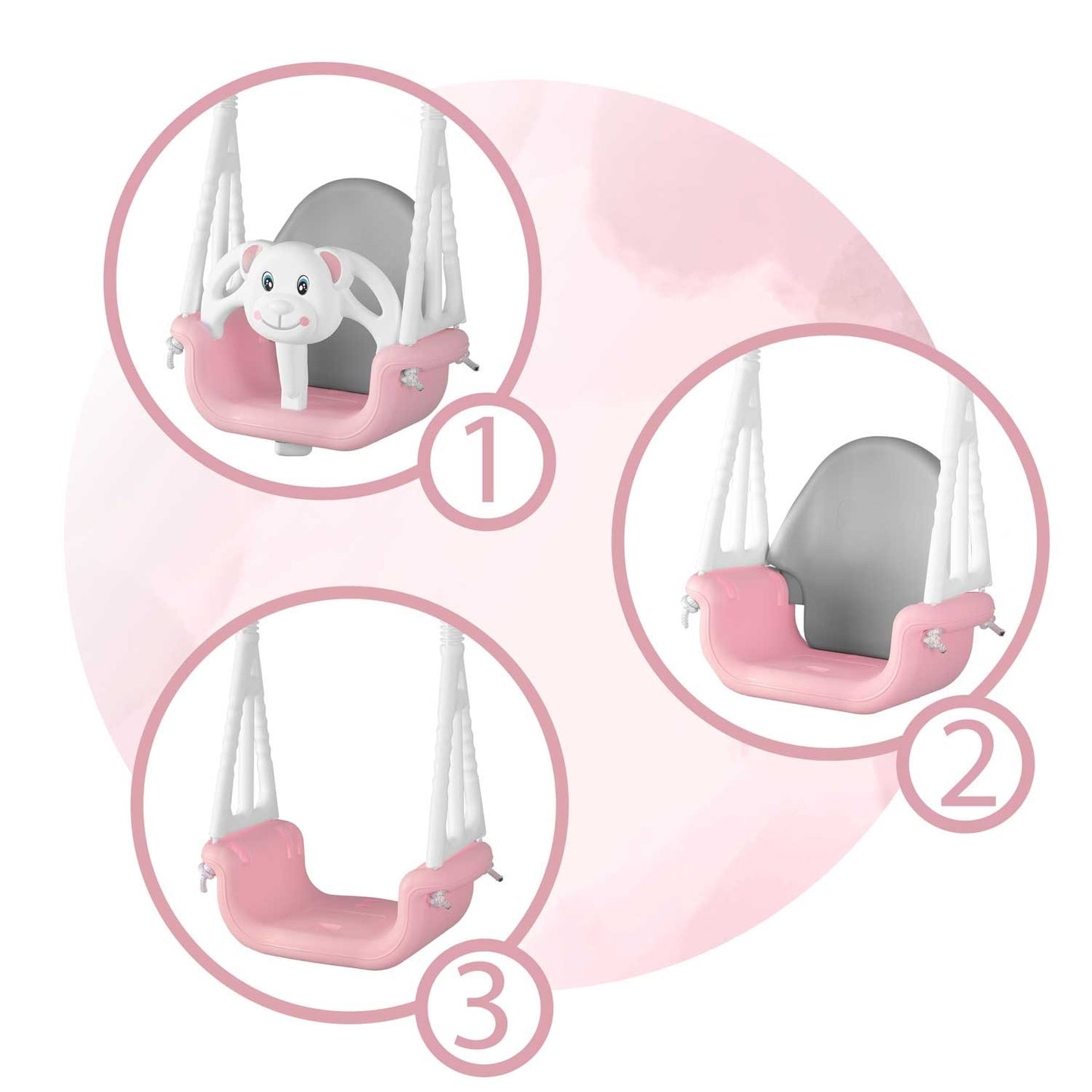 Ricokids 3in1 teddy bear bucket swing, pink