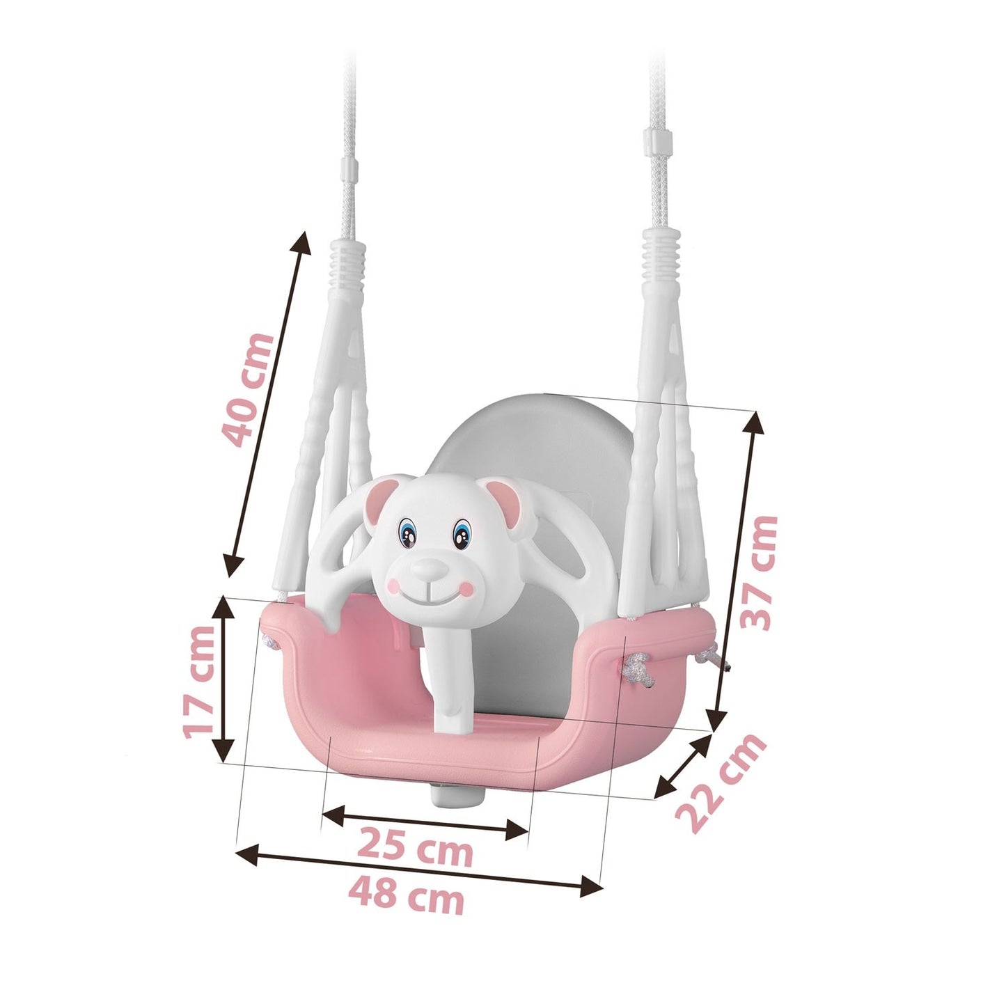 Ricokids 3in1 teddy bear bucket swing, pink