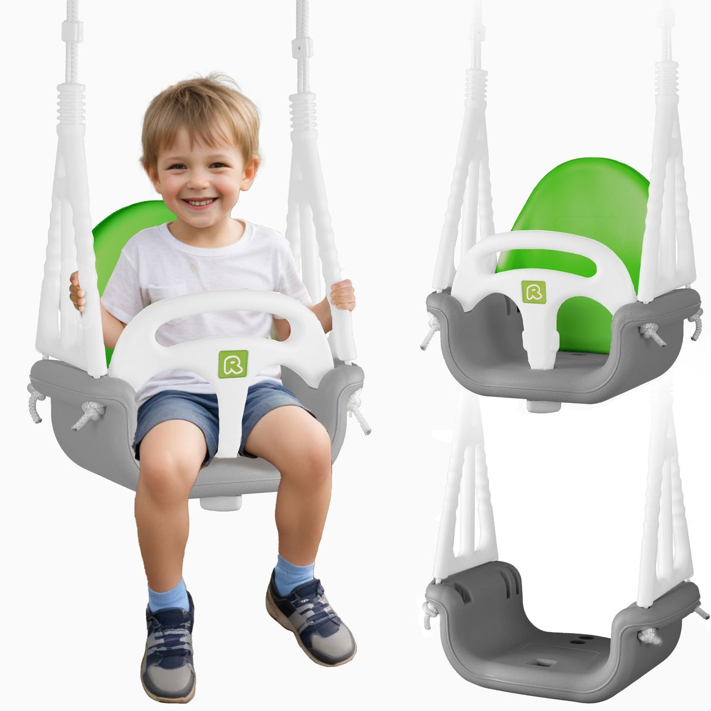 Ricokids Elephant 3in1 bucket swing, gray and green