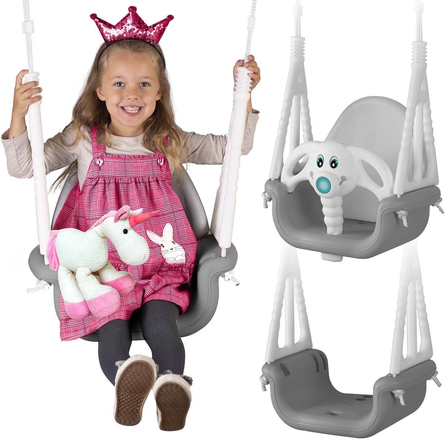 Ricokids Elephant 3in1 bucket swing, gray and white