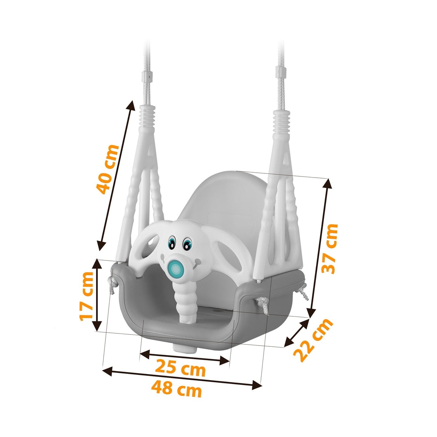 Ricokids Elephant 3in1 bucket swing, gray and white