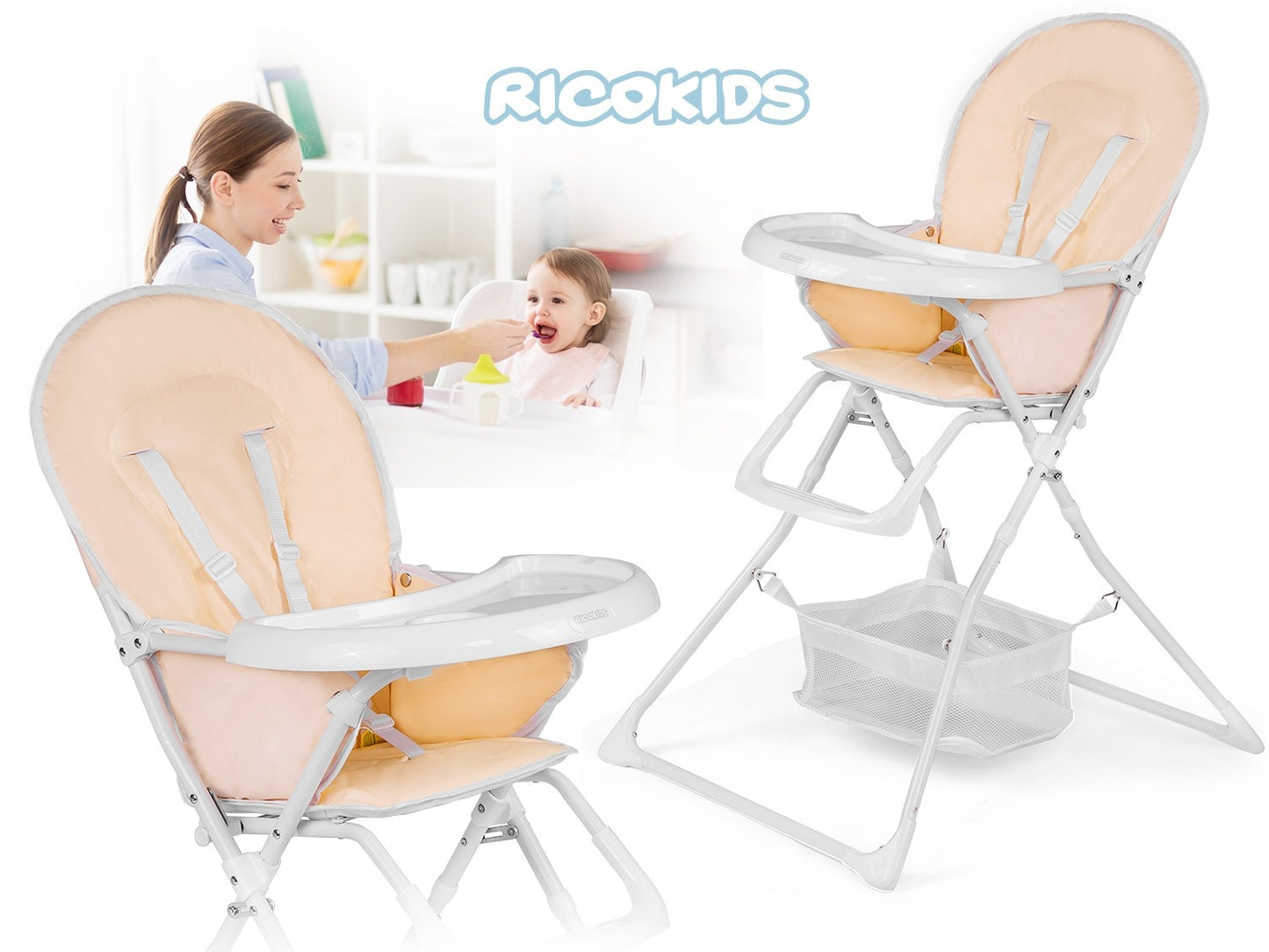Ricokids FANDO cream highchair with table + free basket