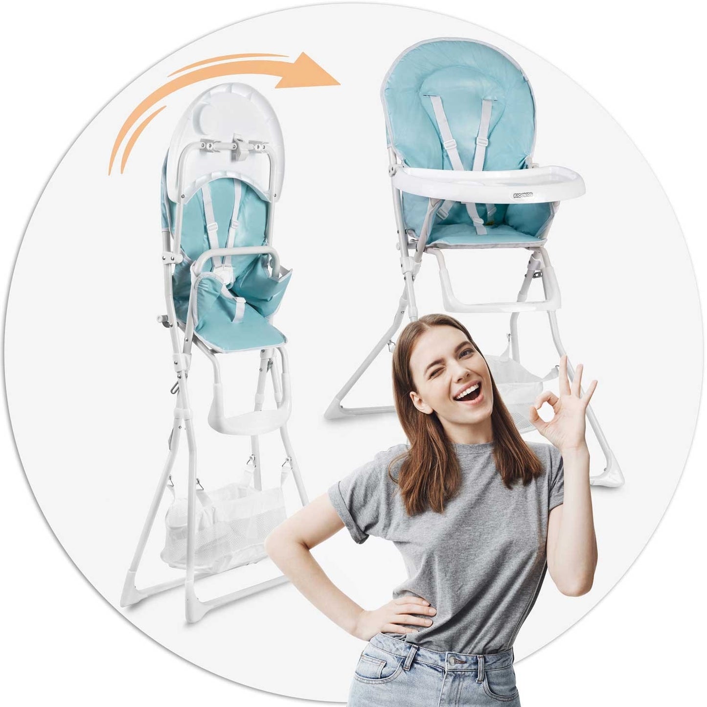 Ricokids FANDO high chair with table, blue + free basket