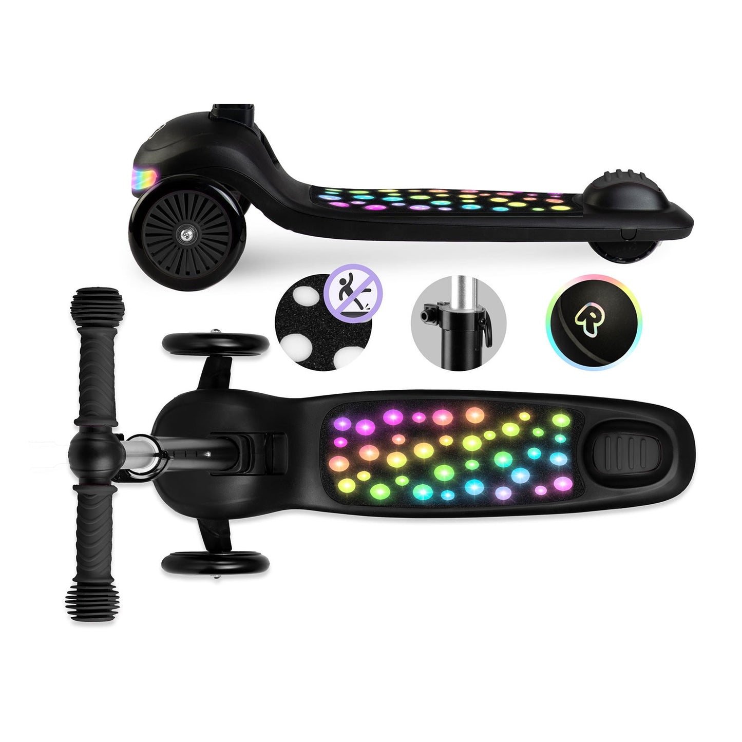 Ricokids Glowi three-wheeled LED balance scooter for children - black
