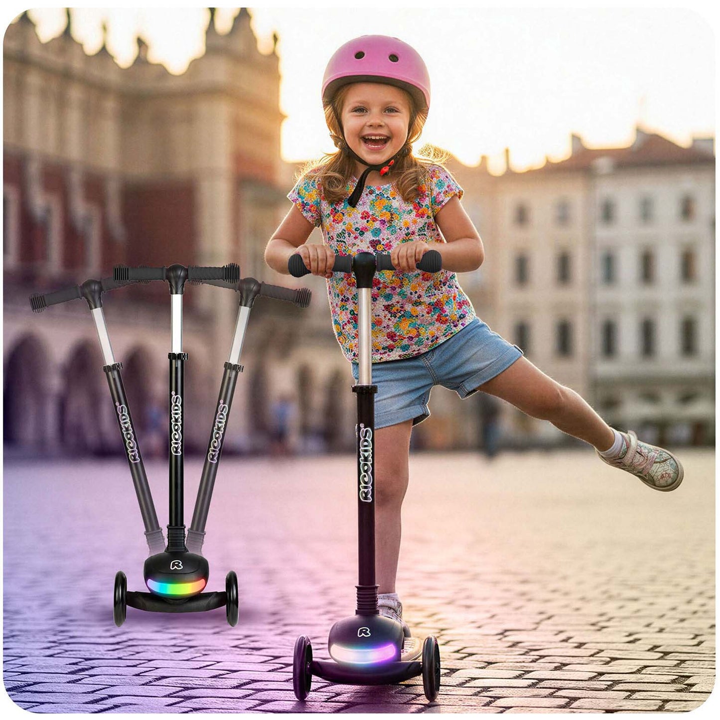 Ricokids Glowi three-wheeled LED balance scooter for children - black