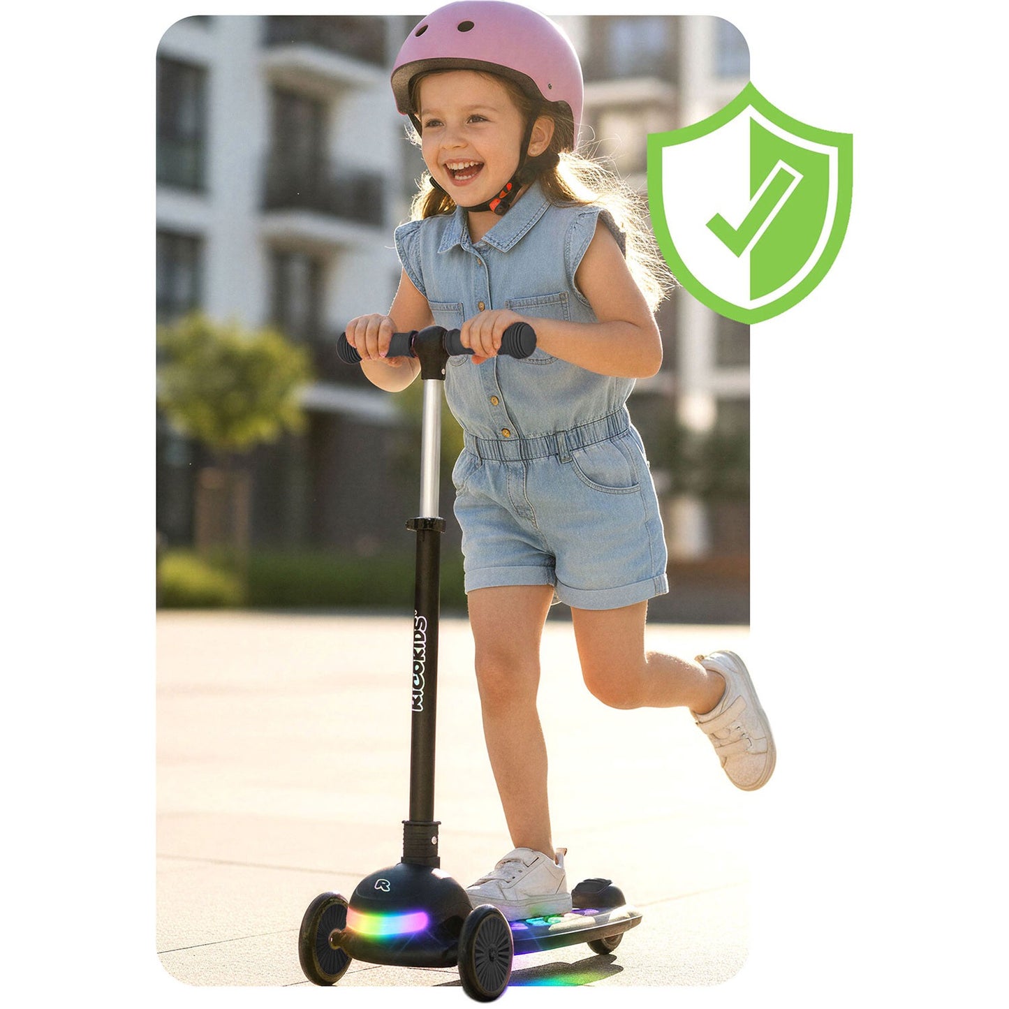Ricokids Glowi three-wheeled LED balance scooter for children - black