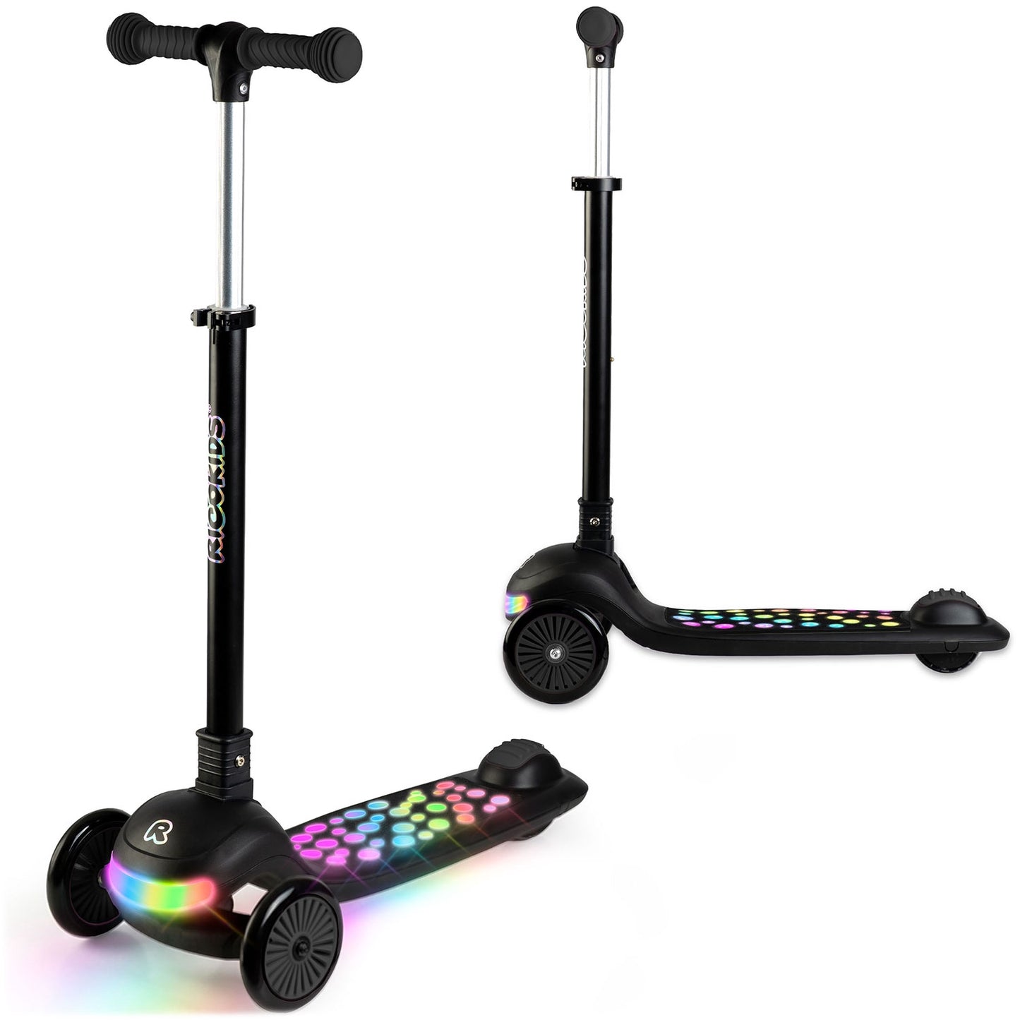 Ricokids Glowi three-wheeled LED balance scooter for children - black