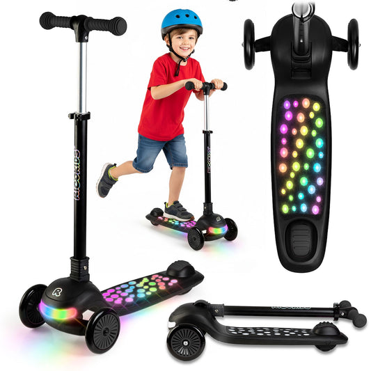 Ricokids Glowi three-wheeled LED balance scooter for children - black