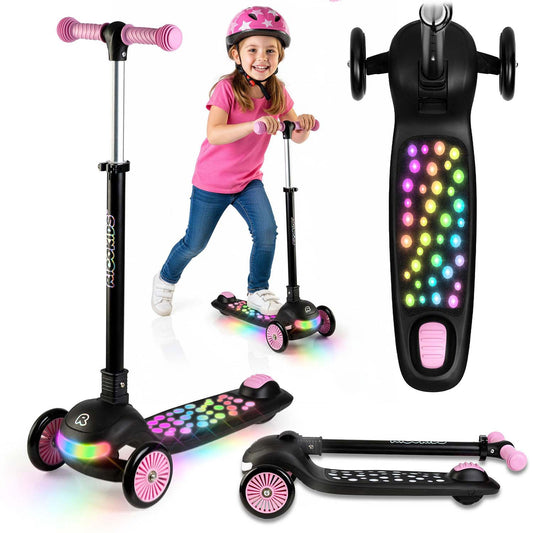 Ricokids Glowi three-wheeled LED balance scooter for children - black and pink