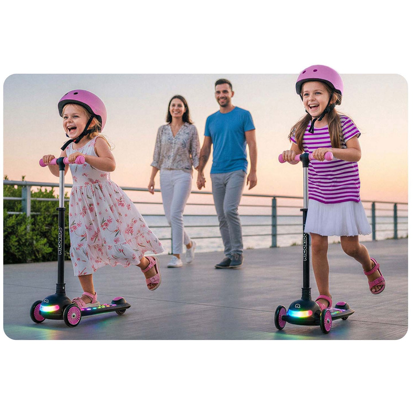 Ricokids Glowi three-wheeled LED balance scooter for children - black and pink