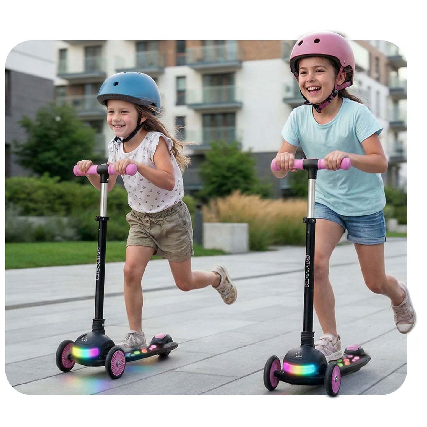 Ricokids Glowi three-wheeled LED balance scooter for children - black and pink