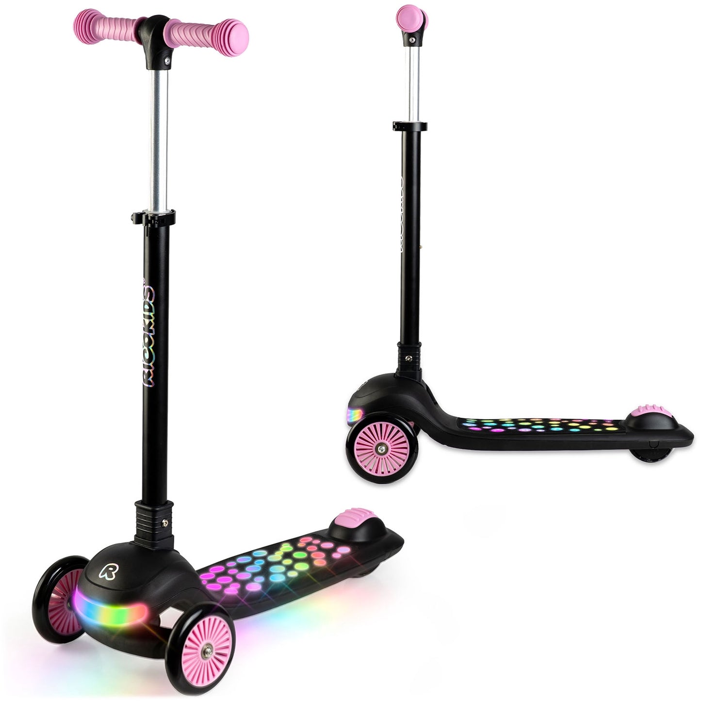 Ricokids Glowi three-wheeled LED balance scooter for children - black and pink