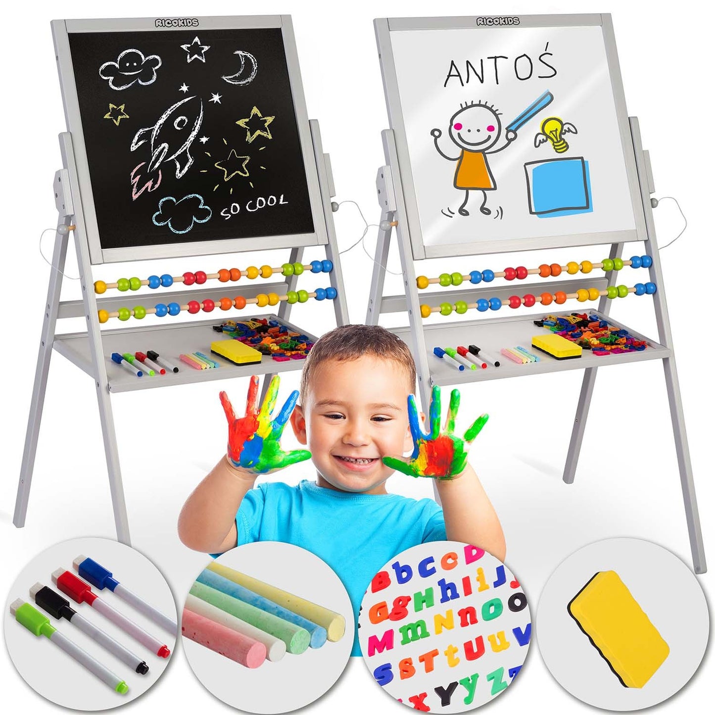 Ricokids Magnetic Rotating Chalkboard - Grey