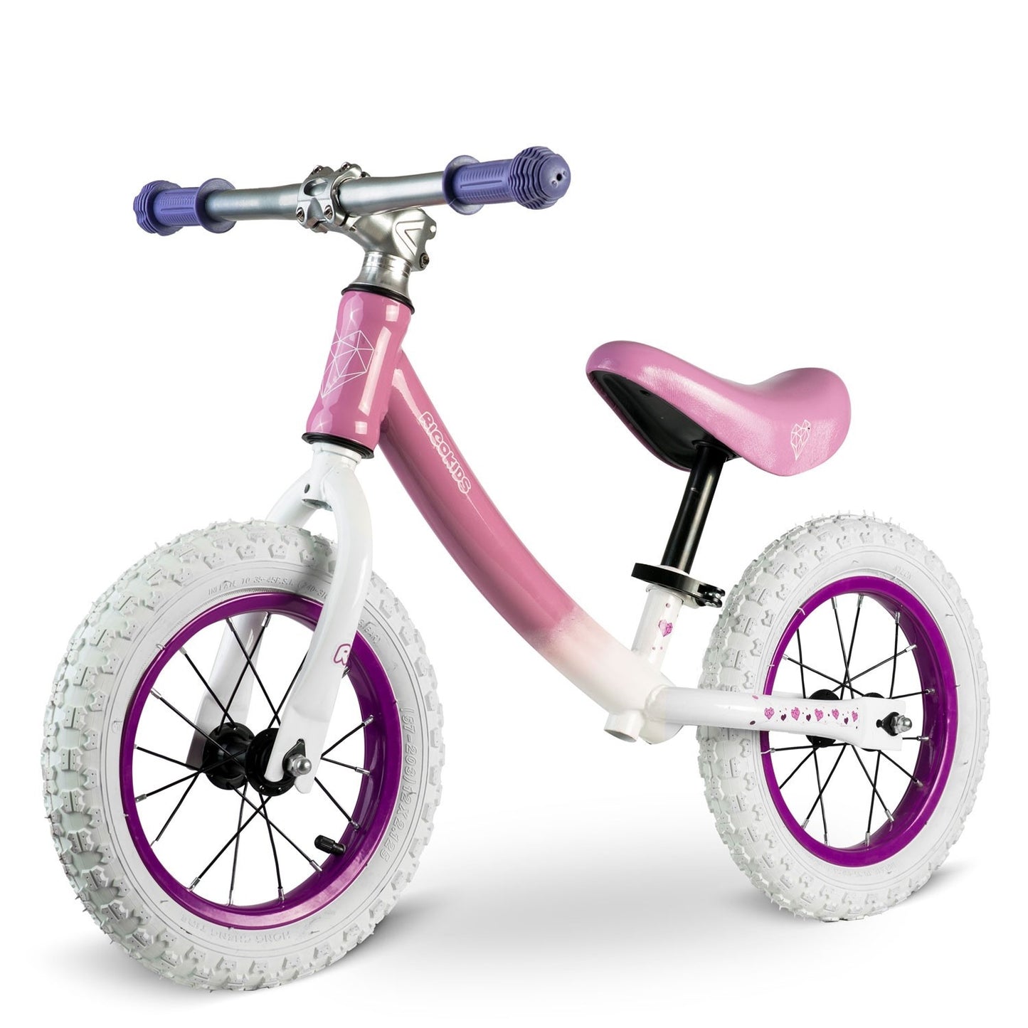 Ricokids balance bike for children white and pink