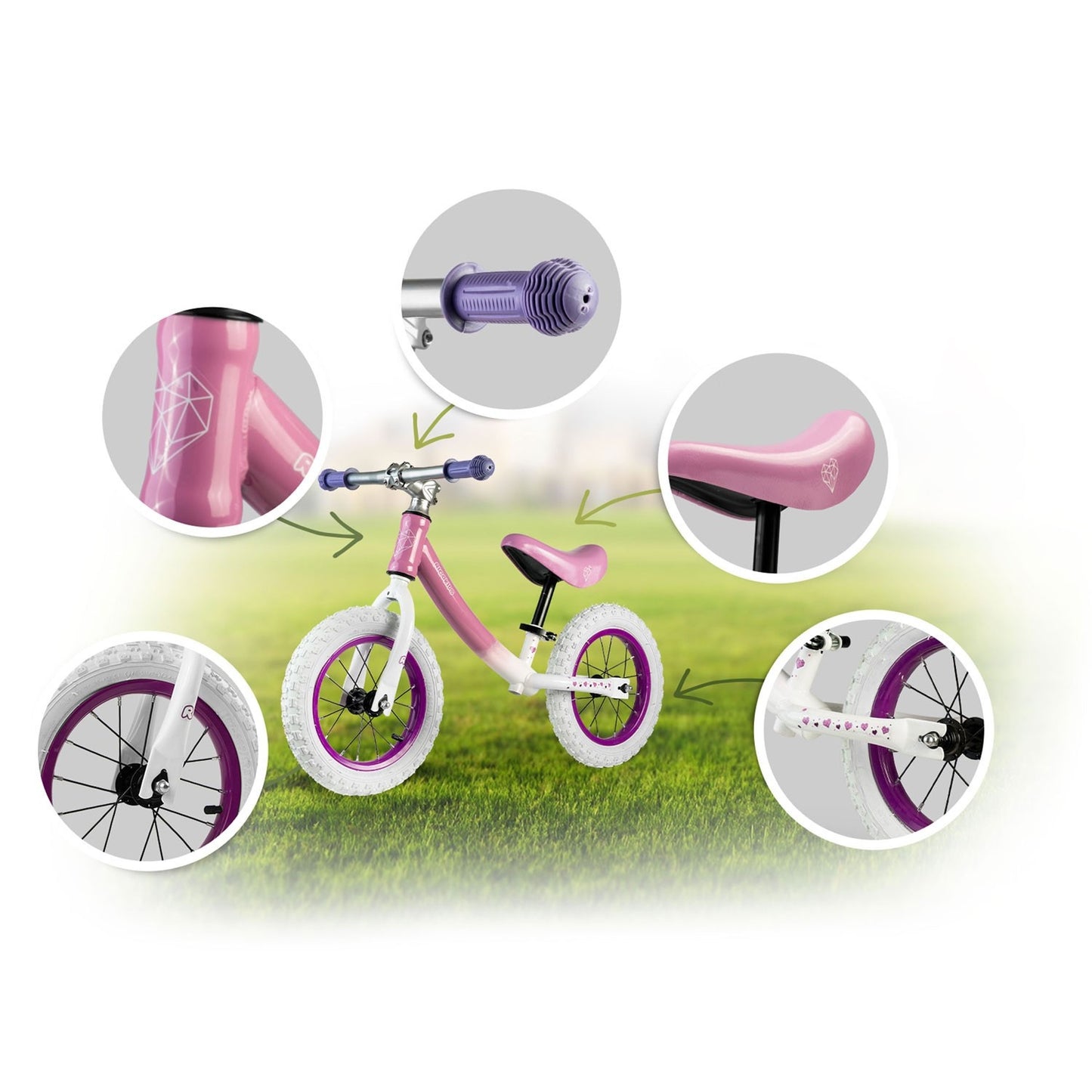 Ricokids balance bike for children white and pink