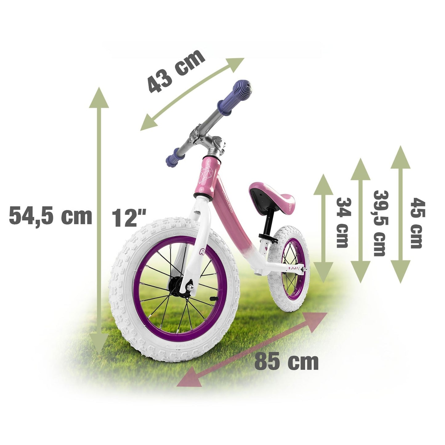 Ricokids balance bike for children white and pink