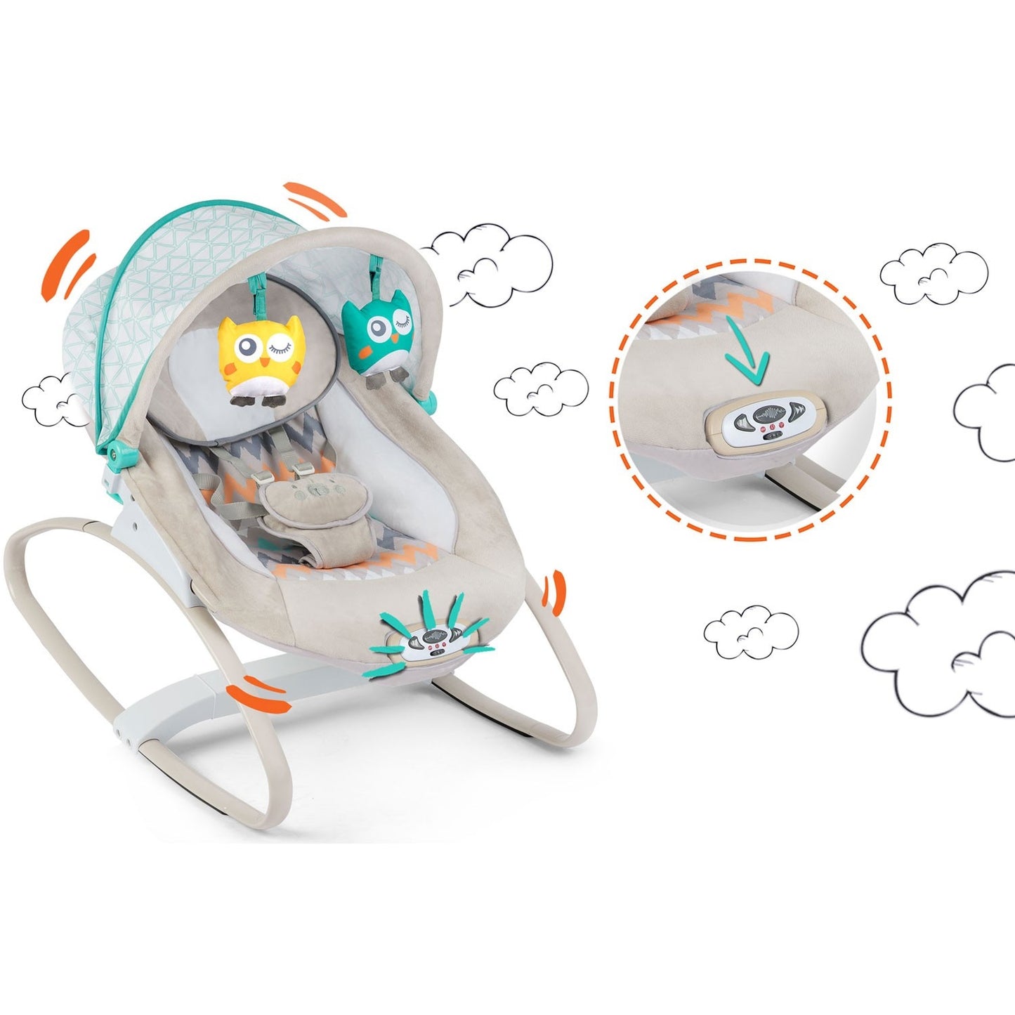Ricokids bouncer with vibration and music - gray