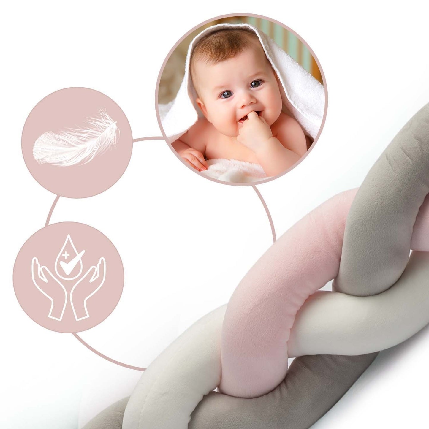 Ricokids crib wrap 2m - pink and gray