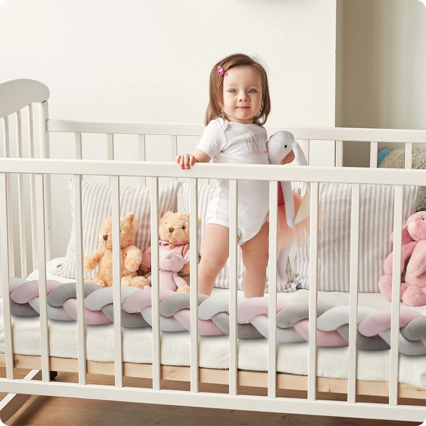Ricokids crib wrap 2m - pink and gray