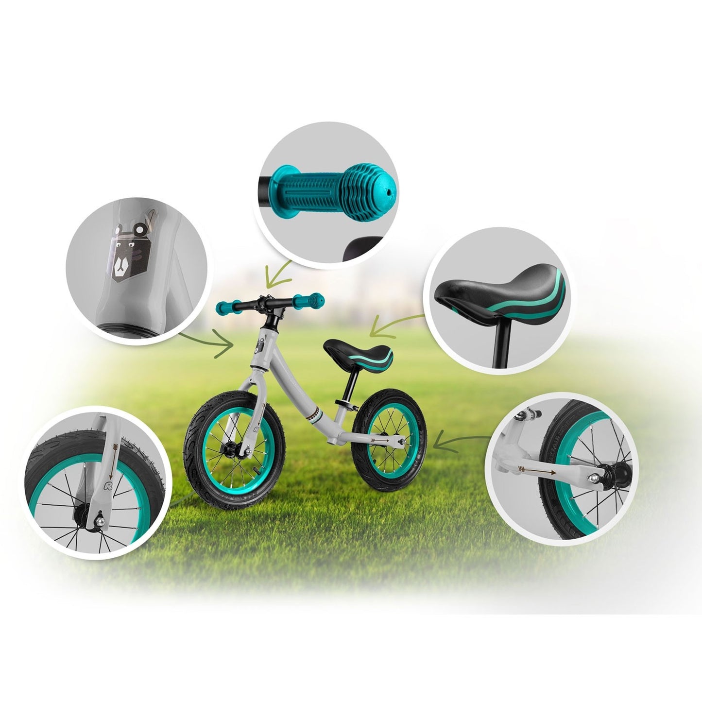 Ricokids gray-turquoise balance bike for children