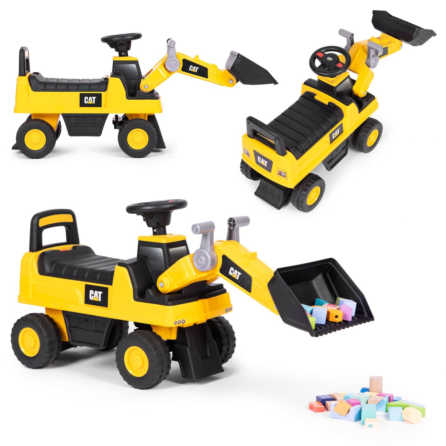 Ride-on, excavator, Cat loader, interactive steering wheel, sounds for children, yellow
