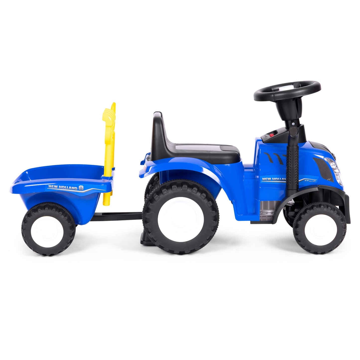Ride-on tractor with trailer for children, interactive steering wheel, sounds, blue