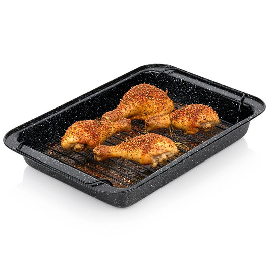 Roasting Pan with Rack, Non-Stick Granite, 37.5x25.5 cm