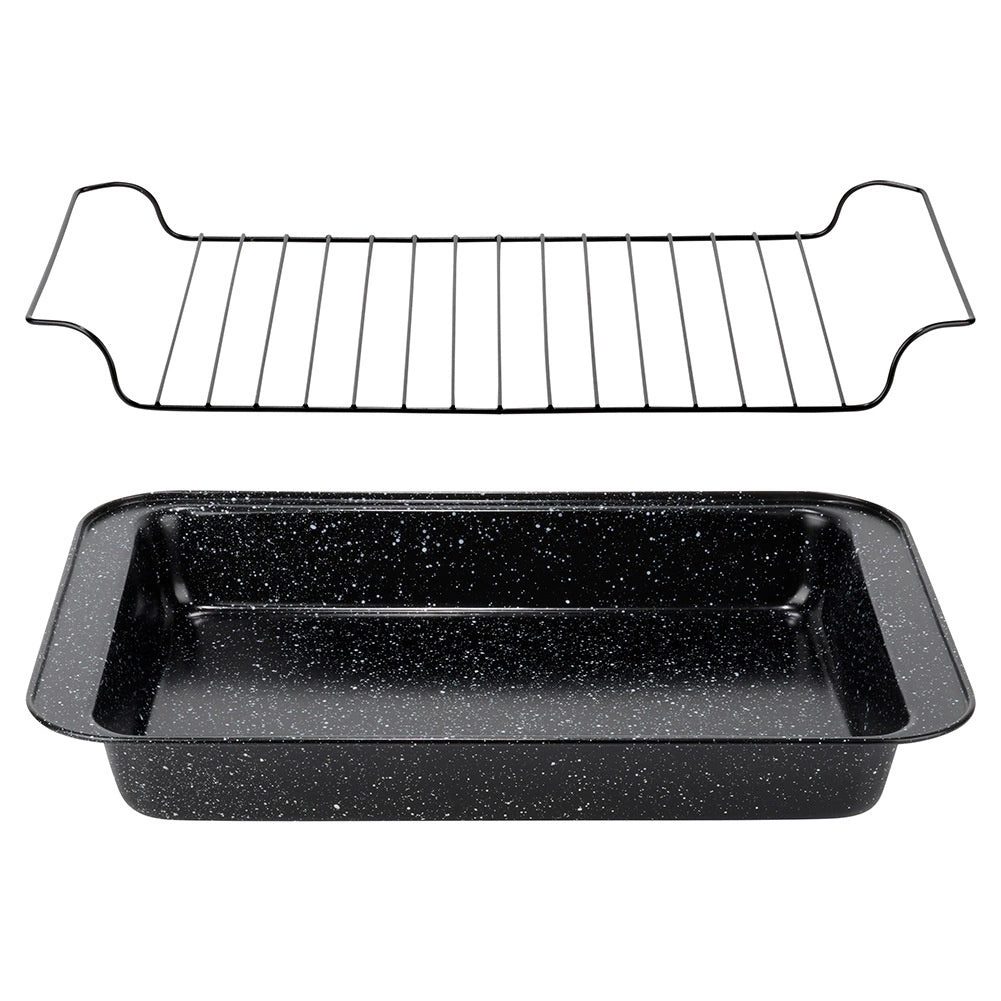 Roasting Pan with Rack, Non-Stick Granite, 37.5x25.5 cm
