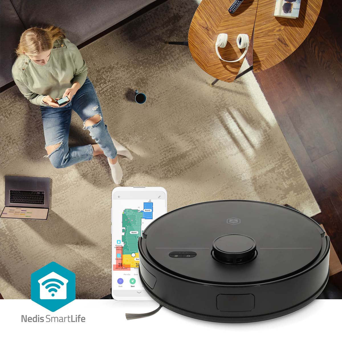Robot Vacuum Cleaner, Laser Navigation, Wi-Fi, Black