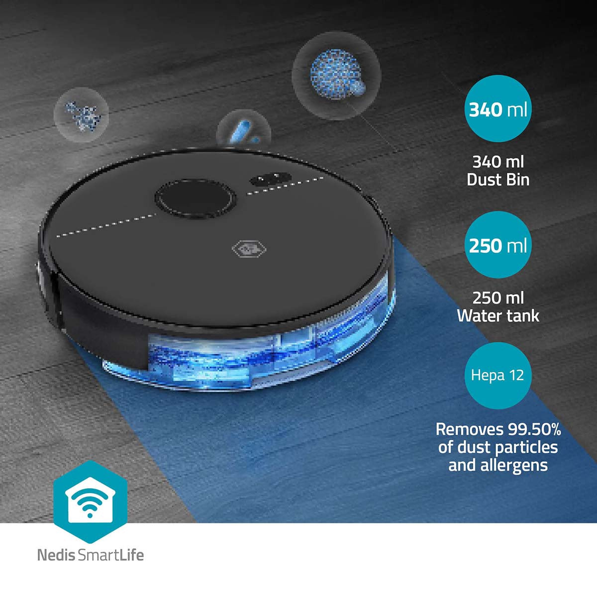 Robot Vacuum Cleaner, Laser Navigation, Wi-Fi, Black