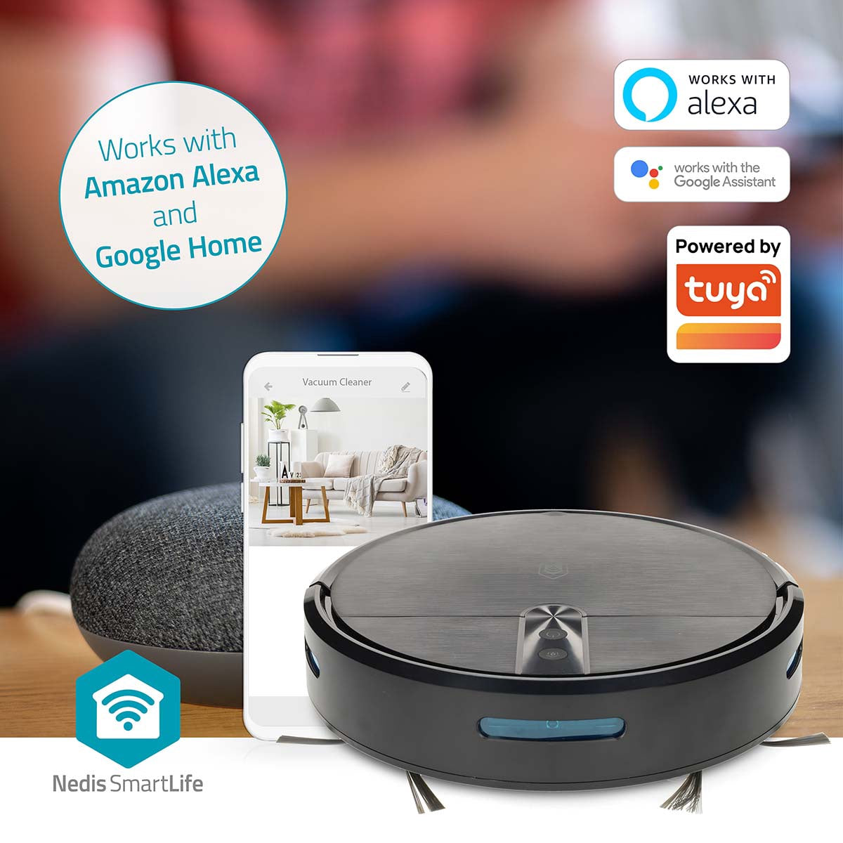 Robot Vacuum Cleaner, Wi-Fi, 0.6L, Auto Charge, 2hr Run Time