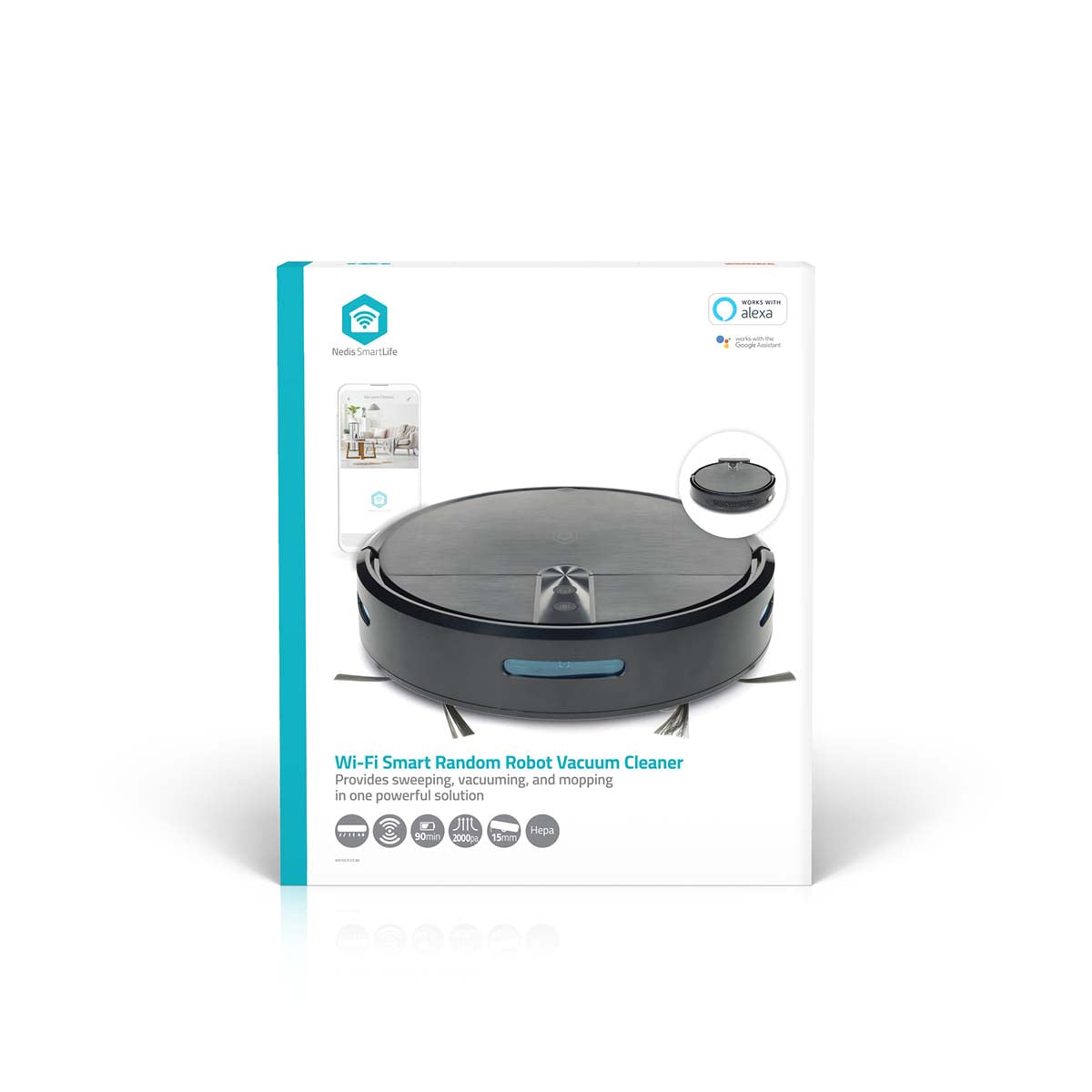 Robot Vacuum Cleaner, Wi-Fi, 0.6L, Auto Charge, 2hr Run Time