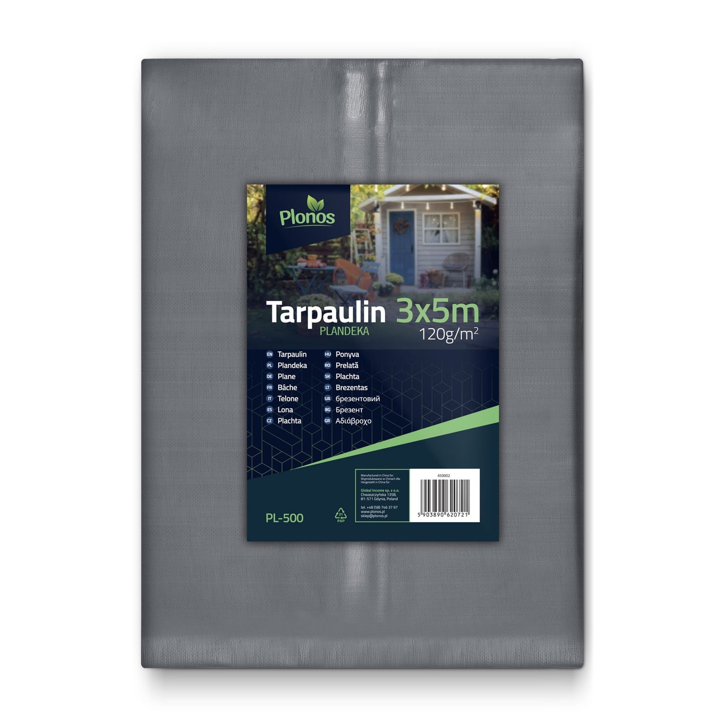 Robust and durable tarpaulin 300 x 500 cm, 120 g/m² - Plonos PL-500