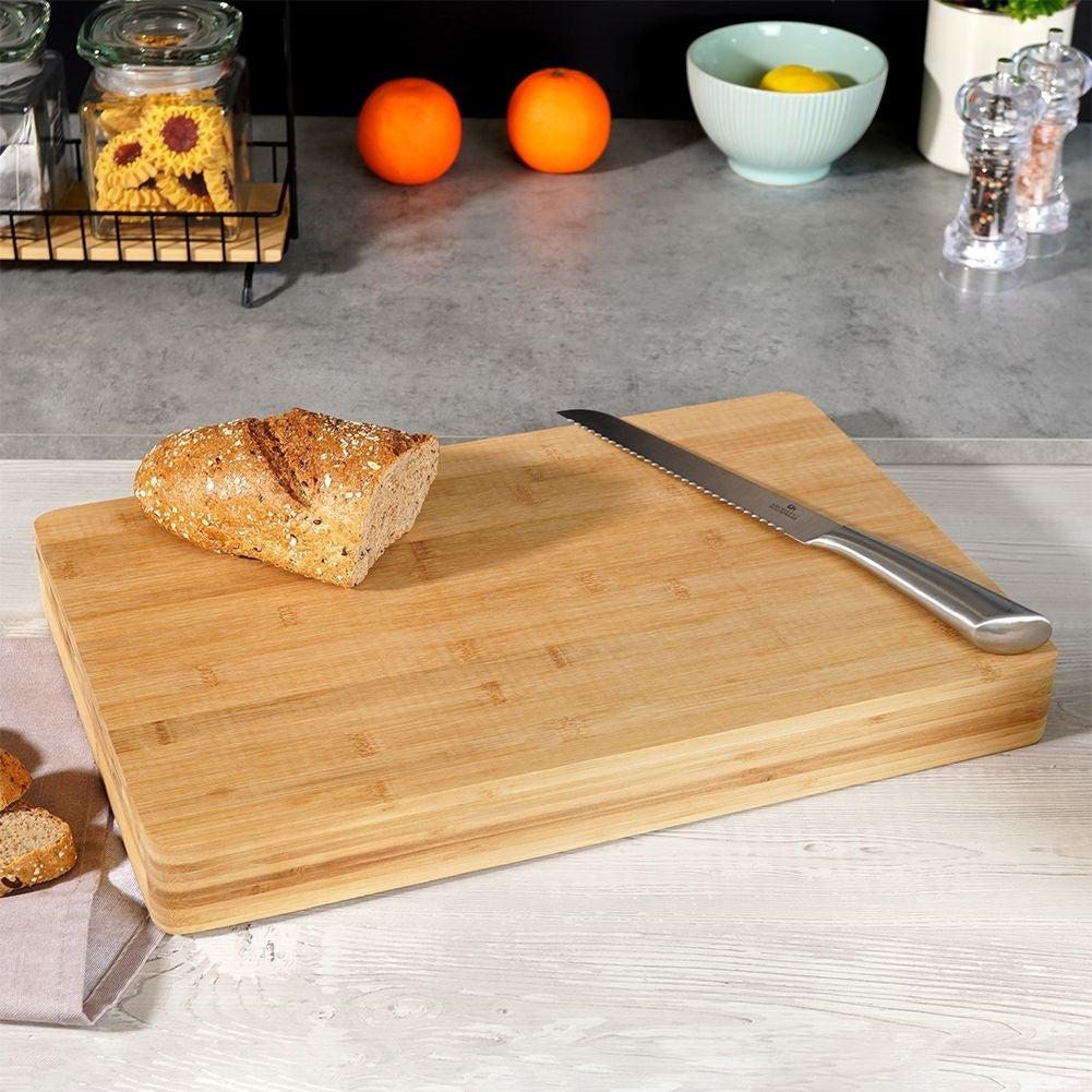 Robust bamboo cutting board for cutting and serving food