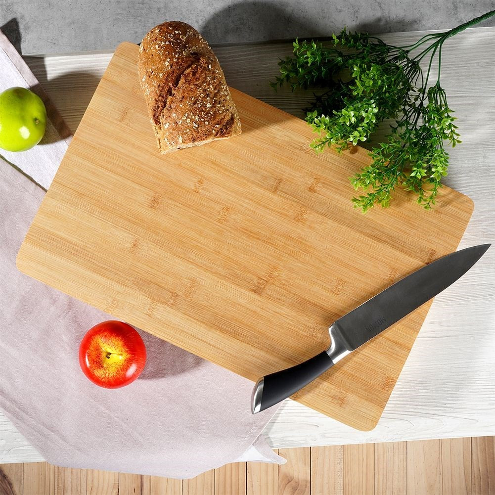 Robust bamboo cutting board for cutting and serving food