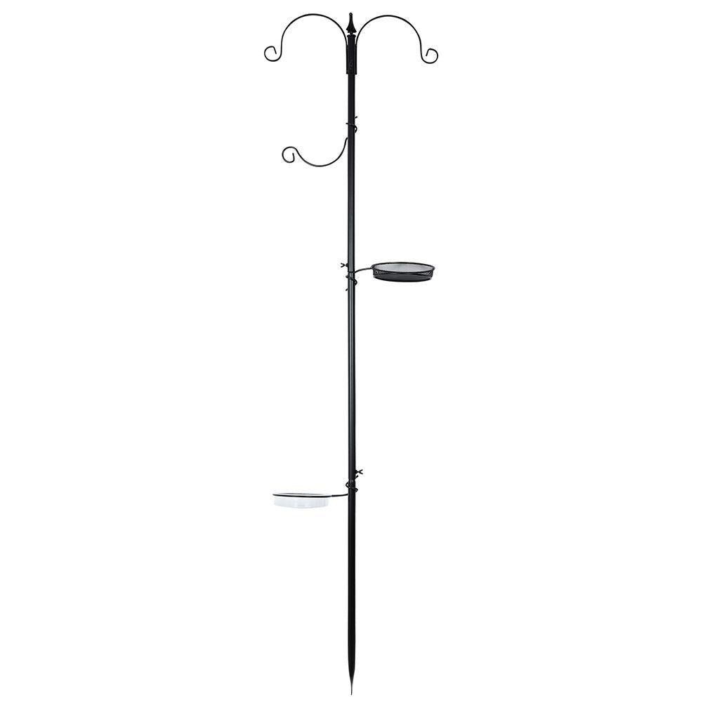 Robust bird feeder with ground spike and two bowls