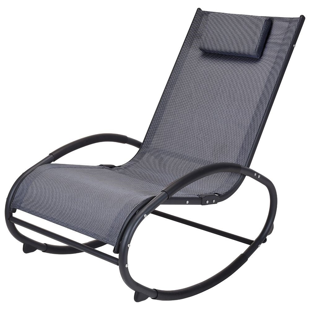 Robust rocking chair with cushion in dark gray polyester fabric