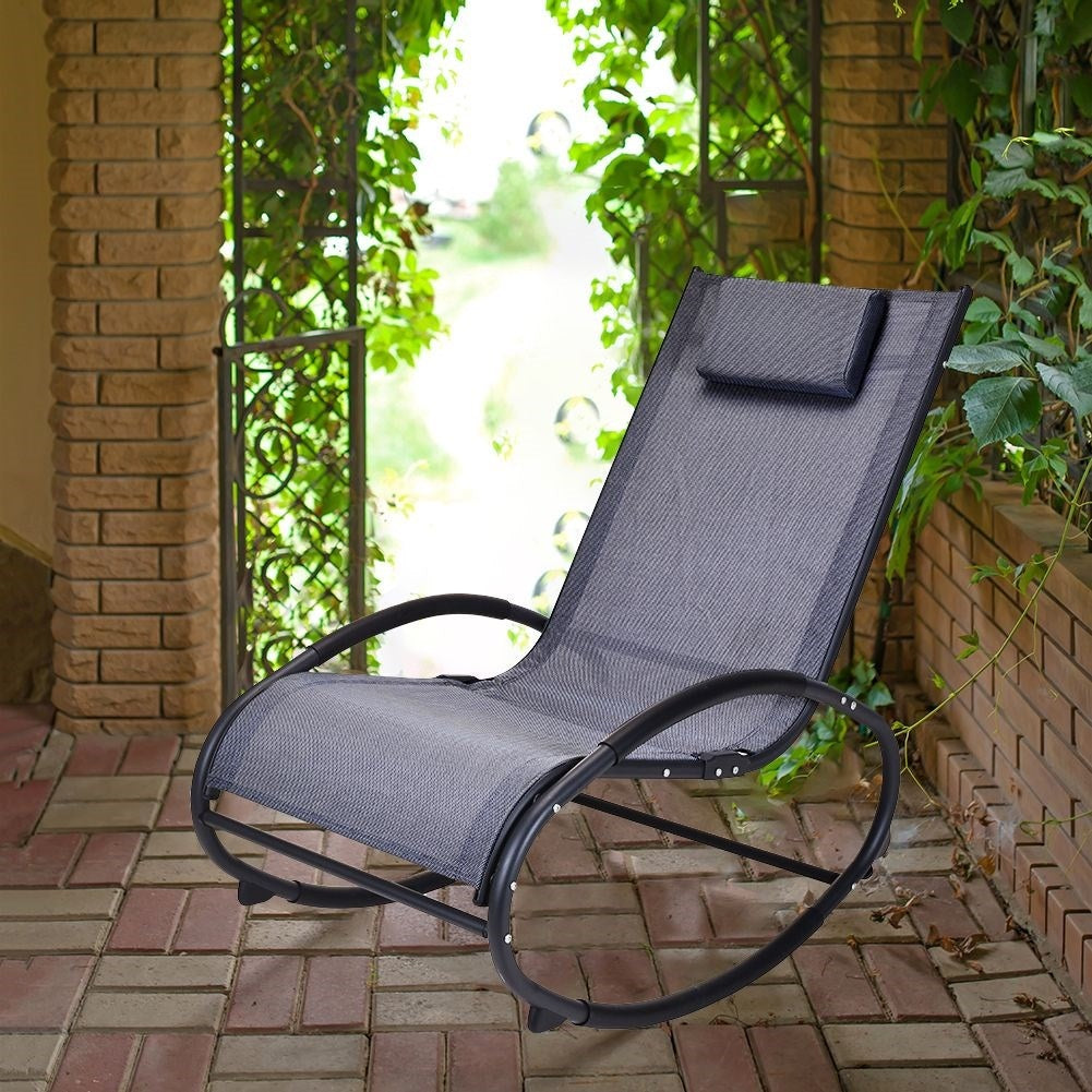 Robust rocking chair with cushion in dark gray polyester fabric