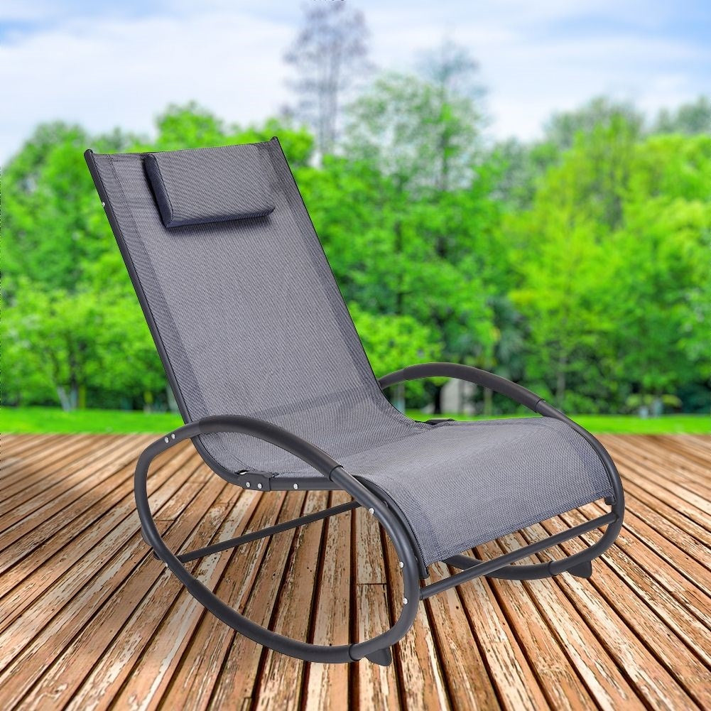 Robust rocking chair with cushion in dark gray polyester fabric