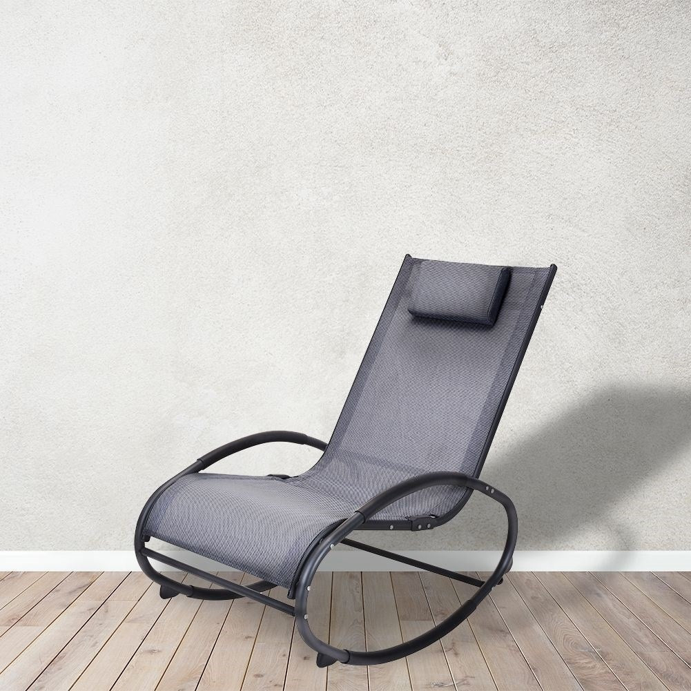 Robust rocking chair with cushion in dark gray polyester fabric